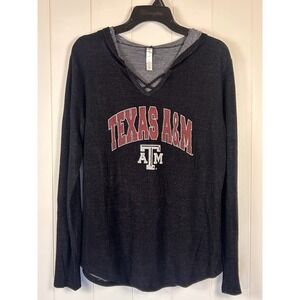 Texas A&M Aggies Hooded V Neck Long Sleeve Top Womens M